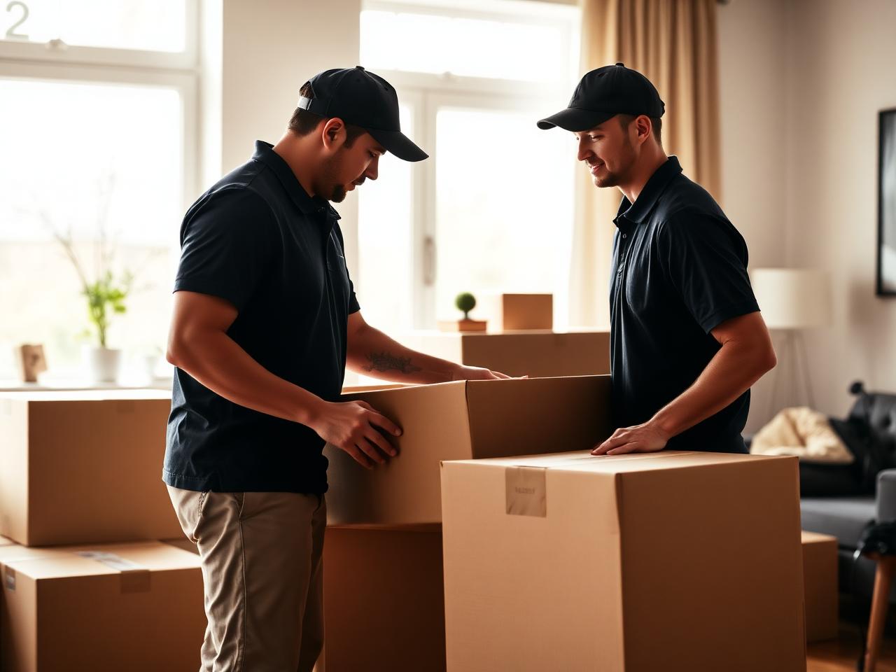 Two Flex-Ship packers carefully packing boxes inside a home